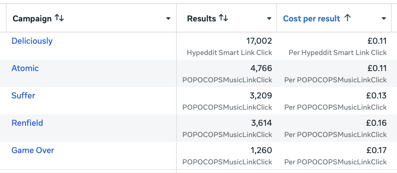 Meta Ads Top Campaigns Screenshot